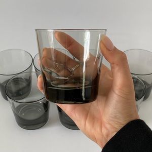 Set of 4 mid-century smoky gray glass tumblers by Libbey Glass Co